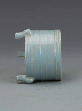 宋汝窑青釉袖珍h型三足香炉古董古玩收藏品包老保真出土瓷器老物