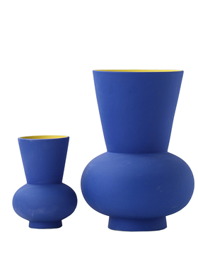 北欧风格现代简约创意蓝色花瓶摆件样板房销售Q部大厅摆场陶瓷花