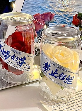 冰封玫瑰鲜花透明易拉罐摆件