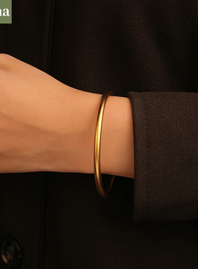 NININA古法沙金传承手镯女素圈黄金色磨砂金镯子手环结婚首饰