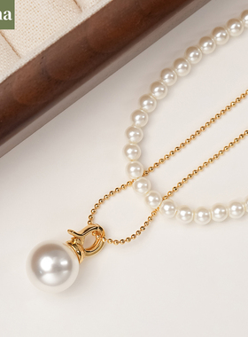 NININA澳白珍珠吊坠两件套双层叠戴项链施家珍珠2025新款锁骨链
