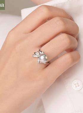 送女友施家珍珠戒指小众设计精致