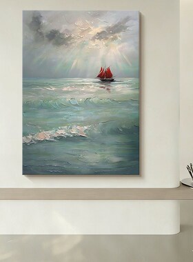 网红海景意式艺术手绘油画肌理艺术现代简约背景墙挂画极简玄关装
