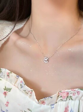 新品双环精致圆环锆石项链女夏设计感简约气质网红V配饰锁骨链小