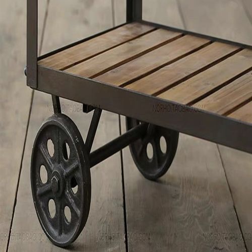极速复古实木餐车酒水茶水手推车移动H厨房置物架三层小推车餐边 - 图1