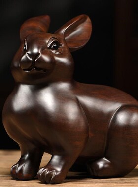 极速实木b雕刻兔摆件木头兔子生肖礼品家居客厅床头柜装饰摆设红