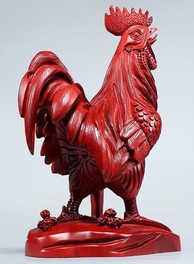 极速红花梨d木雕金鸡摆件实木制十二生肖大公鸡工艺品纯木质雄鸡