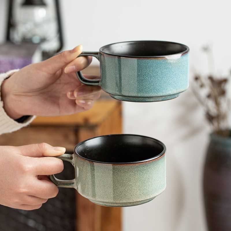 ｛9.9两个 正品｝高级感窑变美式咖啡杯大容量复古早餐杯陶瓷水杯