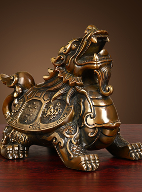 纯黄铜龙龟摆件直头龟四神兽龙头龟家H居办公室内客厅装饰工艺品