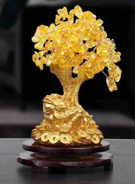 黄水晶金钱龟摇钱树摆件风水招财树装饰工艺品家居摆设厂家直销