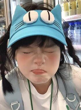 大眼仔防晒可爱日系女夏显ins原创遮阳帽空顶帽子户外出游显脸小