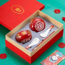 Couple bowls chopstick suit 2 people combined wedding female party to marry gift box home senior sense sending newcomer gift lettering