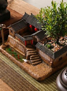 覆古怀旧老房子模型摆件客厅桌面微景观盆景造景装饰中式古风建筑