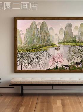 餐新中画式纯手绘油江南山乡水风景客厅厅装饰画复古卧室玄关挂画