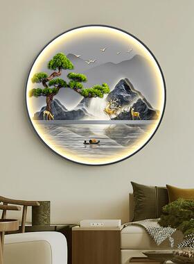 定做式中圆玄关装饰灯画入户走廊挂画新流财带画生山水形鱼水图