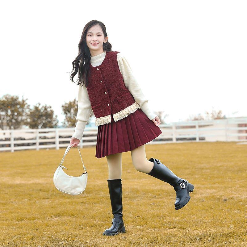 女童秋冬套装裙子2023新款女孩时髦衣服儿童冬装年服女大童三件套