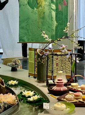 极速网红中式曲水流m觞大圆桌桌面造景迷你屏风兰亭集序点心装饰