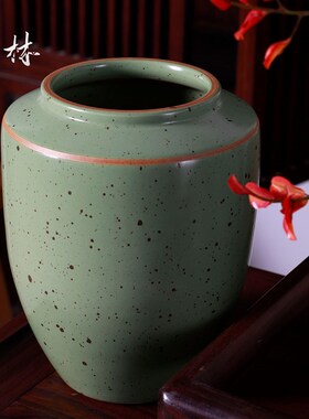 新品新古典花瓶绿色瓷瓶中式家居客厅插花陶O罐玄关装饰茶室复古