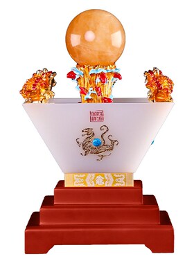 新品黄水晶发财树摇钱树黄水v晶球摆件客厅工艺品创意玄关酒柜装