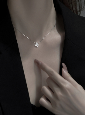 极速纯银a项链女夏蝴蝶仙气轻奢小众2021年新款潮简约气质冷淡风