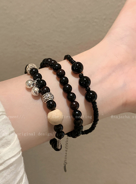 极速黑色醒狮铃铛串珠手串女新中式D复古小众设计手饰时尚个性学