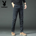 新款 高端弹力潮流百搭修身 秋冬季 加绒裤 子 直筒休闲裤 花花公子男士