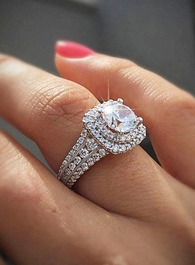 极速DIWENFU Real 14K White Gold Diamond Ring fRor Women Anil