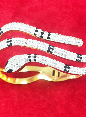 极速欧美跨境绿眼灵蛇不锈钢镶钻石可调节手L镯蛇形手环生日礼物H