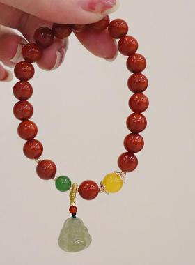 极速手链手串天然女红玛瑙和田玉南设计礼物朱砂年R款佛吊坠2022