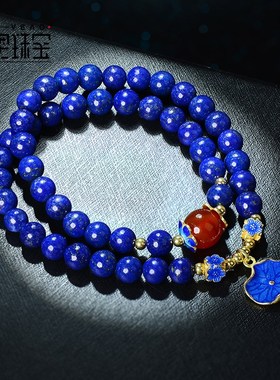 极速6mm双层手链女士串珠青金石手串天然水晶玛瑙V珠子链复古银饰