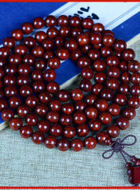 极速2023款念珠m犀牛角紫檀小叶紫檀佛珠手串手錬108颗鸡血红泥料