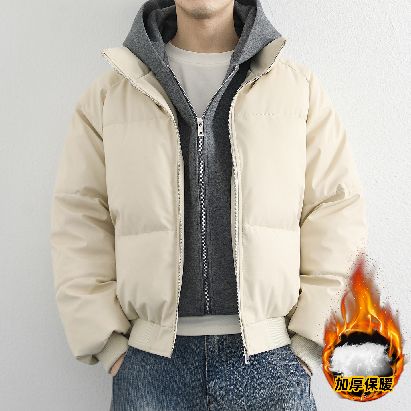 秋冬青少年加厚PU棉衣男港风假两件棉服 男装保暖连帽运动休闲,淘宝优惠券,粉丝福利购,淘宝优惠卷