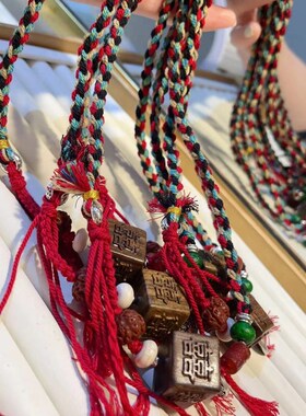 新品越南沉香双喜项链点缀老玛瑙 金刚 F驼骨 纯手工编织棉绳 TY4