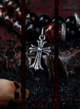 极速GUXI【赤墨】复古暗黑风黑曜石手链男N红胶花水晶手串珠子双