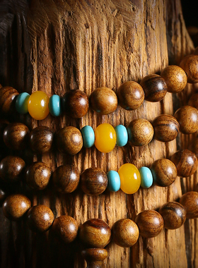 极速黄花梨手串男女手链108颗天然E原木佛珠配饰国风复古项链长款