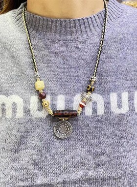 极速玛瑙天珠毛衣链 搭配菩提根B奶酪块 驼骨 檀香 CF254