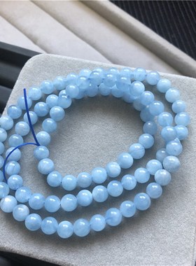 极速天然海蓝宝三圈手链 海水蓝 颜色好 晶体冰透 性Y价比高 特价