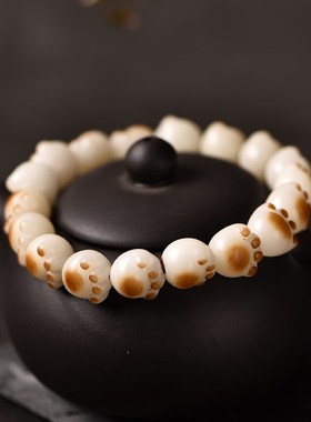 极速炭烧猫e爪菩提根手串盘玩白玉菩提子手链文玩绕指柔学生手持