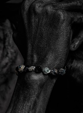 极速GUXI【遗迹】小众设计复古虎E眼石手链男生潮 黑玛瑙珠子手串