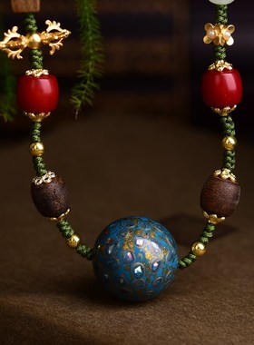 极速雾霾蓝大e漆珠项链锁骨链  珠径约20mm 搭配沉香朱砂供菩提 T