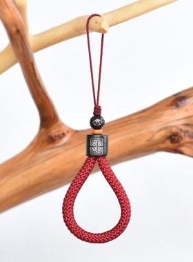 极速檀木手机挂绳男女手工编织指环扣短款创O意防丢钥匙扣挂件吊