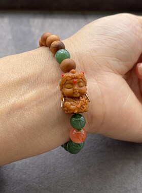 极速8mm天然碧玉老山檀度母手串 D手链 配南红散珠 JS136