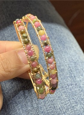 极速天然碧玺14K注金镶嵌手镯手排手链 Q带延长链 K37