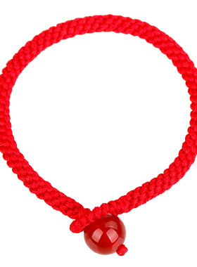 极速手工b编织中国红玉米结红黑玛瑙圆珠手绳男女款本命年红绳手