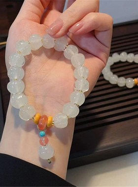 极速小清新半糖h香灰琉璃手链女 搭配天然盐源玛瑙跑环文玩饰品 T