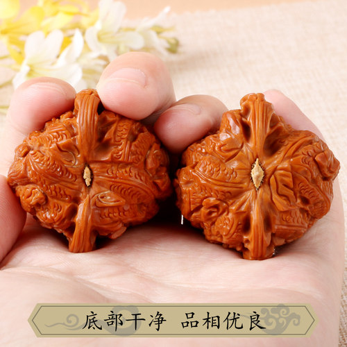 极速文玩核桃矮h桩白狮子头雕刻双面二龙戏珠手玩把件手球核桃送 - 图1