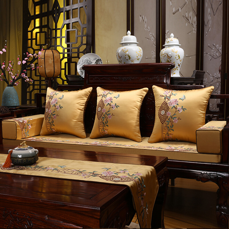 新中式红木沙发坐垫中国风椅子垫实木家具带靠背座垫罗汉床垫定制 - 图2