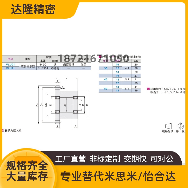 VLU01- 40 60-10 11 12 13 15 40B 60B链轮惰轮 双侧轴承型 - 图0