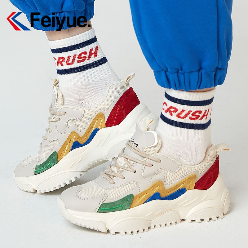 feiyue/飞跃雀翎百搭老爹鞋2023秋季反绒皮拼接休闲运动鞋女鞋363 - 图1