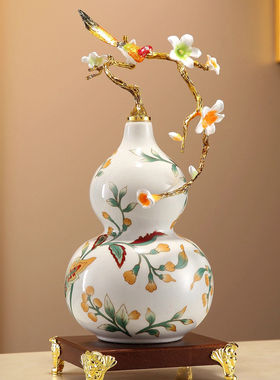新中式高档珐琅金松葫芦摆件家居办公室玄关工艺品装饰品乔迁礼物